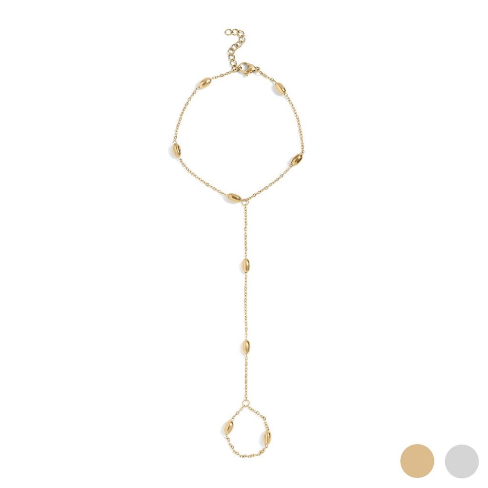 18K Gold PVD Stainless Steel Bead Hand Chain Bracelet | Non-Tarnish & Adjustable